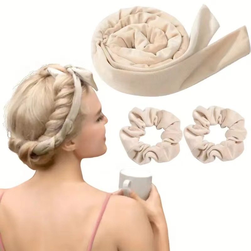 欧美热销蝴蝶结卷发带超柔荷兰绒绒布卷发棒无热睡眠盘发组合套装