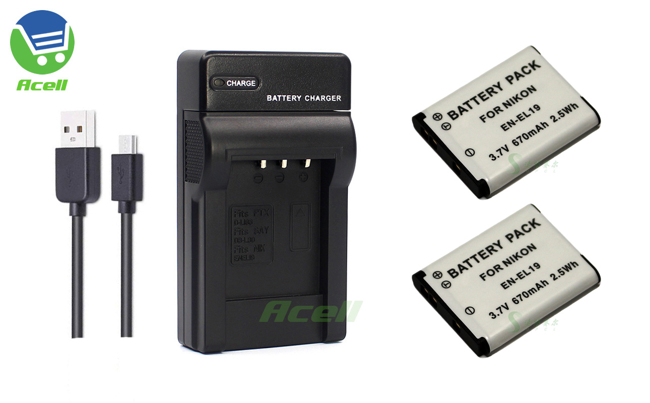 适用于 尼康EN-EL19 COOLPIX S33 S3500相机电池+USB充电器