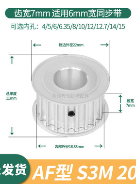 同步轮S3M20齿宽7内孔4 5 6 6.35 7 8 10S3M060A伺服电机同步带轮