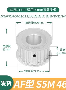 同步轮S5M46齿宽21内孔5 6 8 10 12.7 14 151617伺服电机同步带轮