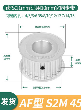 同步轮S2M45齿AF齿宽11内孔5/6/6.35/8/10/12S2M伺服电机同步带轮