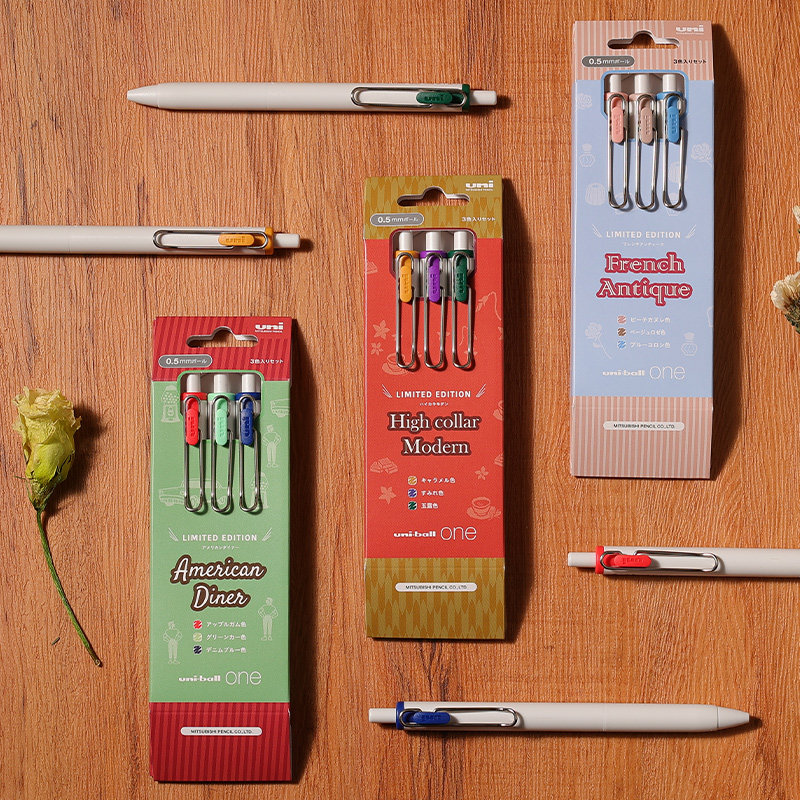 日本三菱uni法国古董限定彩色中性笔套装小浓芯古典色和果子色系