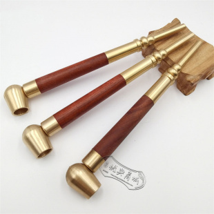 老式旱烟杆两用黄铜红木烟斗 17公分过滤插烟烟袋锅子 直杆两用