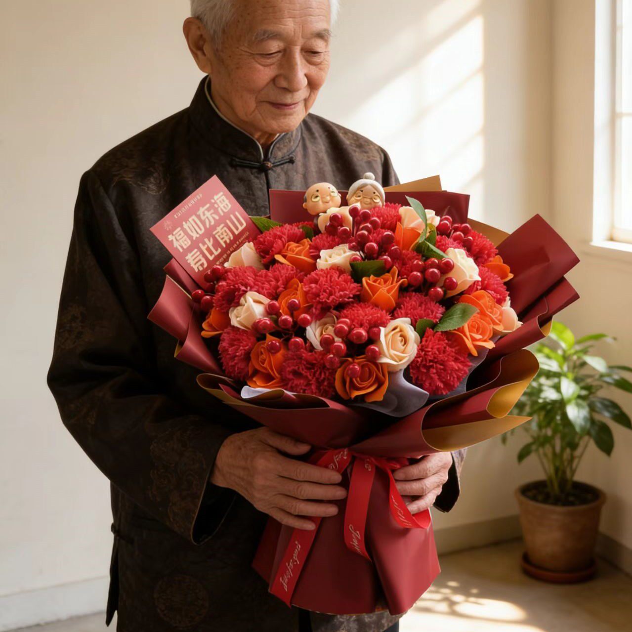 假花生日礼物过寿仿真老人祝寿花束爷爷老人奶奶外婆爸爸妈妈长辈