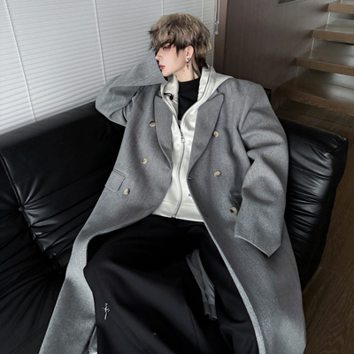 可拆卸连帽风衣外套男士毛呢大衣