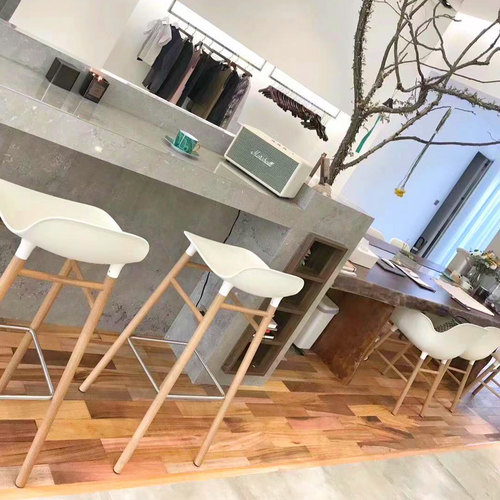 木质丹麦高脚凳灰色吧台椅