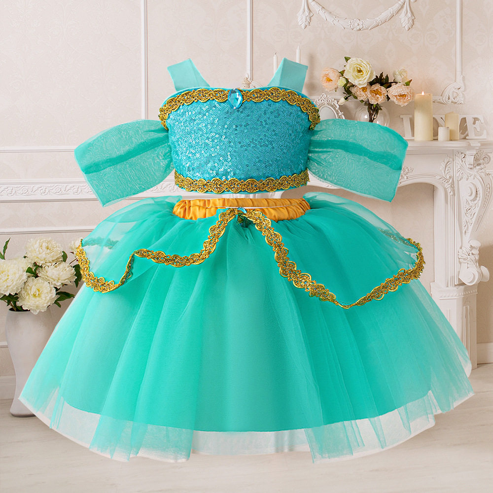 婴儿亮片两件套网纱婚纱礼服cos