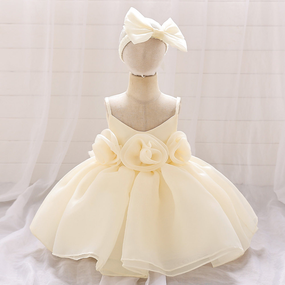 婴幼儿童女宝宝公主裙 宝宝周岁立体花朵礼服女童生日宴会演出服