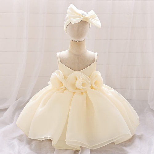 婴幼儿童女宝宝公主裙 宝宝周岁立体花朵礼服女童生日宴会演出服