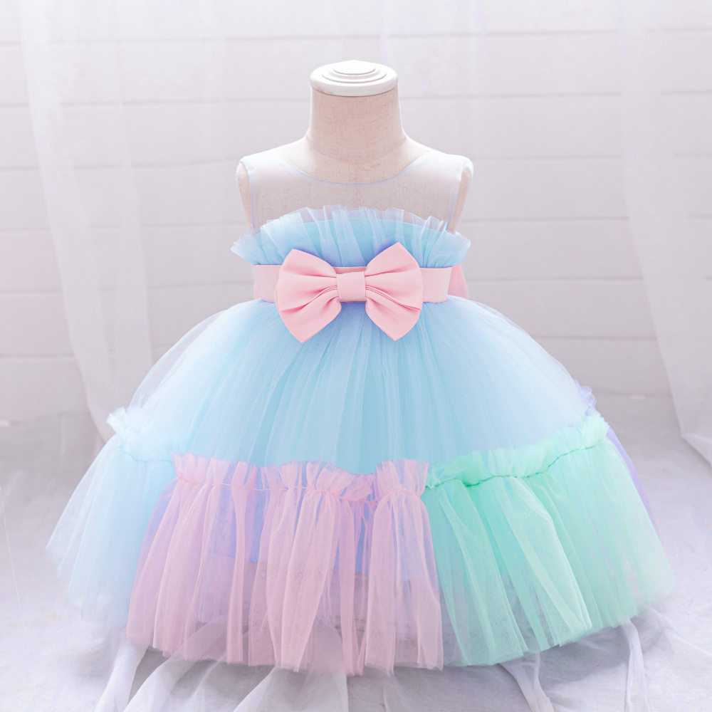 婴儿礼服花童周岁拼色公主裙