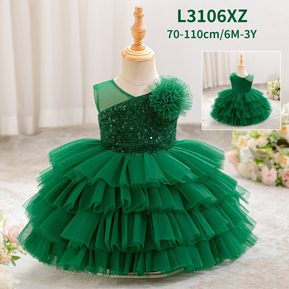 新款女童宝宝生日宴会洗礼服周岁抓周网纱蓬蓬蛋糕裙婴幼儿晚礼服