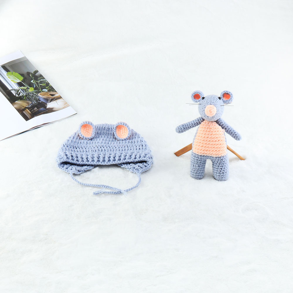 鼠年宝宝拍照衣服婴儿艺术拍照小老鼠毛线帽子鼠宝宝造型服装道具