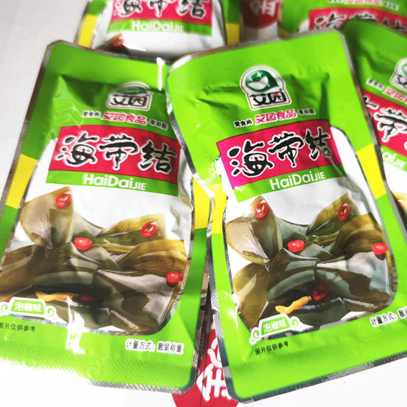 包邮艾园海带结泡椒味500g开袋即食海产品海藻类休闲零食四川特产