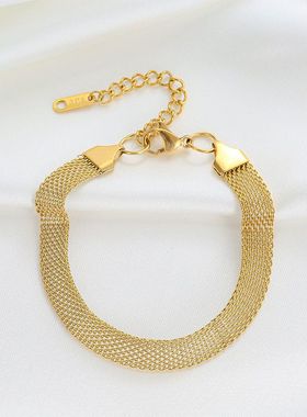 编织链女ins风小众设计18K金时尚简约学生钛钢项链高级感手链套装