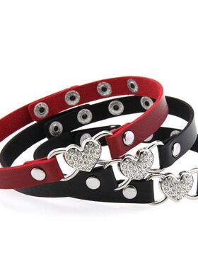 choker爱心点钻皮质项链女高级感项圈项饰简约气质水钻心形锁骨链