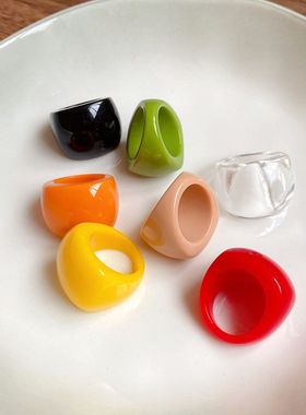 韩系简约方形树脂戒指ins风百搭气质食指戒小众高级感个性手饰女