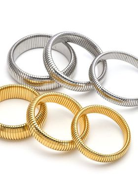 欧美热卖弹力手环宽碗鹅喉不锈钢18K镀金手镯饰品8-10-12-16-20MM