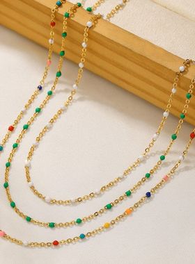 亚马逊热销滴油项链不锈钢手工链条毛衣链波西米亚风锁骨链颈链女