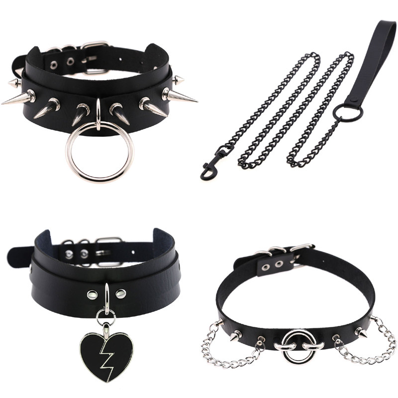 牵引绳项圈朋克吊环项链男闪电桃心吊坠项圈choker夸张铆钉圆环链,饰品/流行首饰/时尚饰品新,项链,淘宝优惠券,粉丝福利购,淘宝优惠卷
