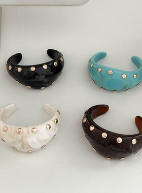 跨境新款复古晕染树脂铆钉宽手镯不规则手环简约轻奢小众气质手饰