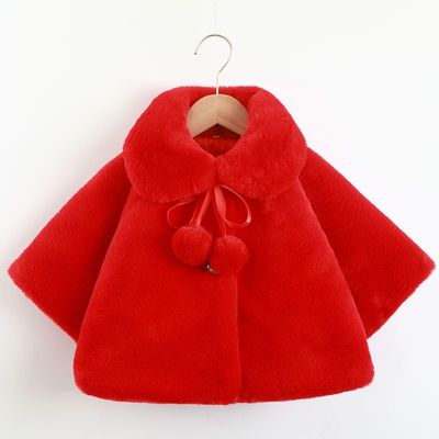 25新款儿童新年服女童披风仿皮草披肩仿兔毛小孩斗篷宝宝拜年服潮