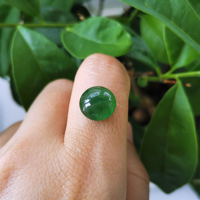 【十年老店】湖绿满色蛋面11*5.8MM 饱满绿飘花 老坑冰种翡翠戒面