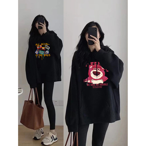连帽卫衣女春秋季加绒白色潮ins