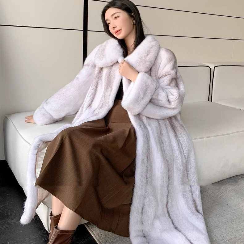 豪门千金”进口天鹅绒环保水貂皮草女整貂外套长款仿貂皮大衣