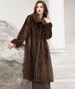 大衣环保水貂毛外套时尚 方领长款 外套加厚 仿皮草女年轻款 冬新款