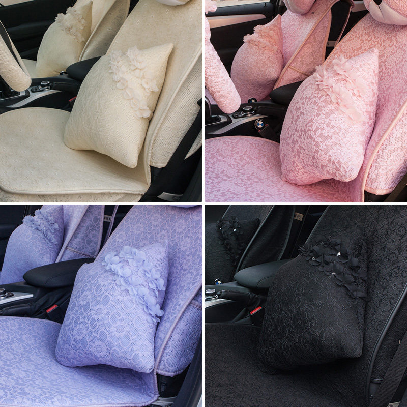 卡通可爱蕾丝女花瓣雨汽车抱枕靠枕腰靠垫 创意汽车抱枕车饰靠垫