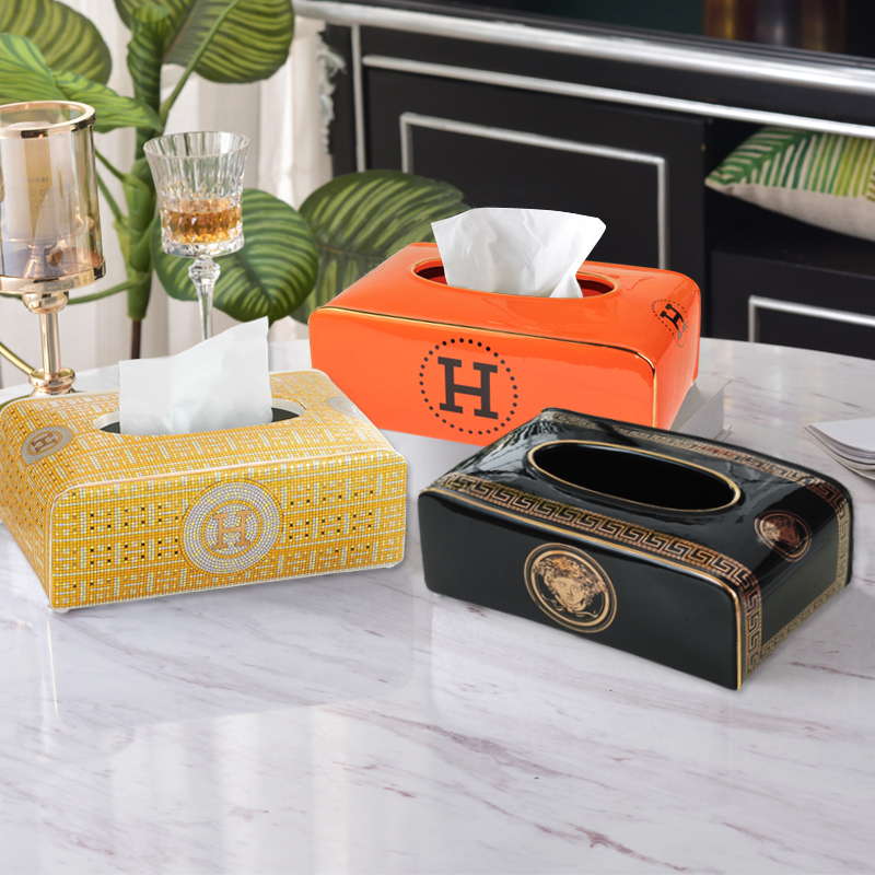 欧式陶瓷纸巾盒高档家用茶几摆件