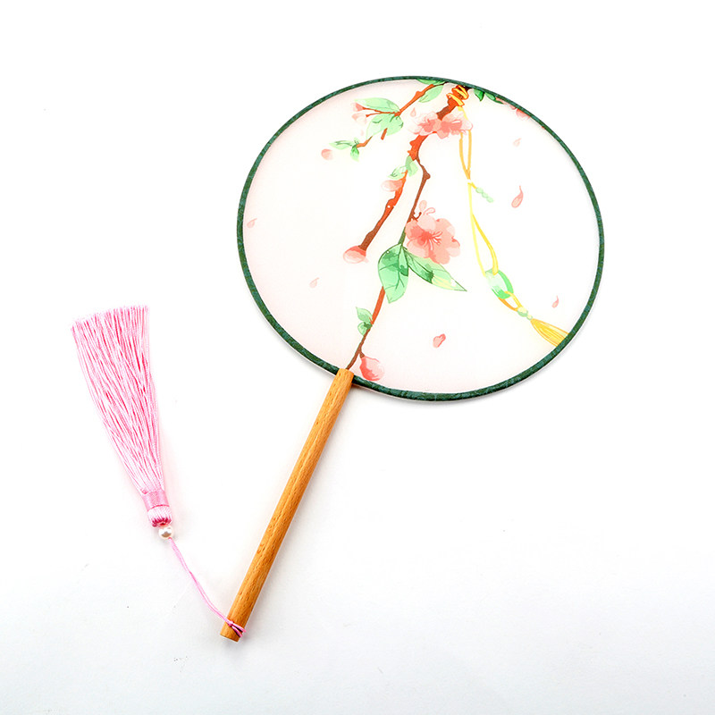 TUANFAN 고대 팬 여름 여성 고전 HANFU 댄스 팬 중국 스타일 선물 반투명 긴 손잡이 술 둥근 팬