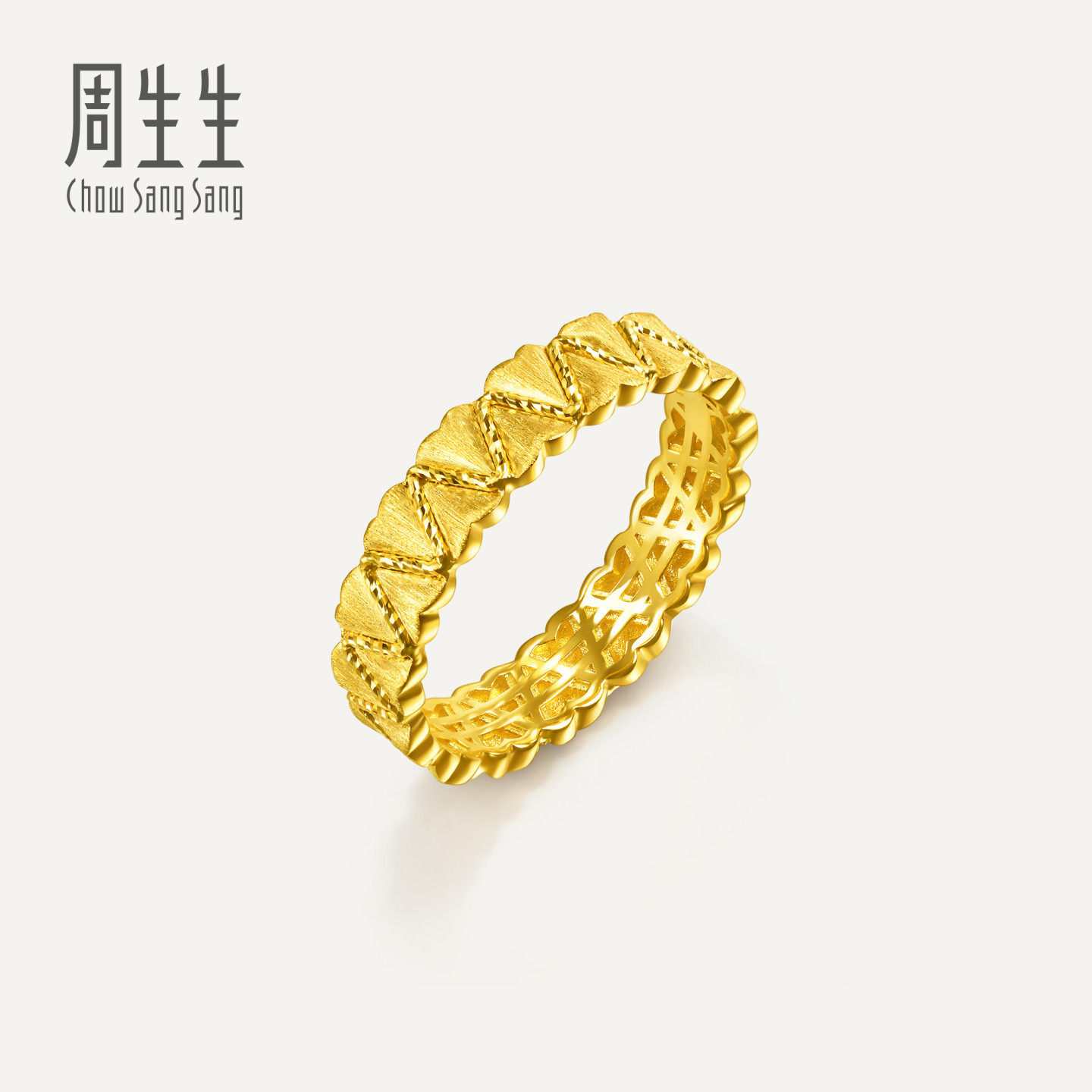 周生生黄金情侣戒指官方Essence永足金心连心黄金戒指女96512R