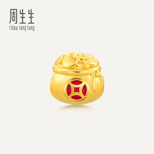 周生生Charme祥瑞祝福钱袋黄金转运珠足金diy手链串珠送礼91504C