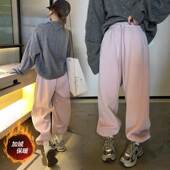 2026秋冬粉色加绒外穿卫裤 女 抽绳松紧腰显瘦束脚裤 韩版 休闲运动裤