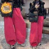 女2026秋冬加绒外穿松驰感显瘦哈伦阔腿裤 火龙果工装 休闲运动裤 子