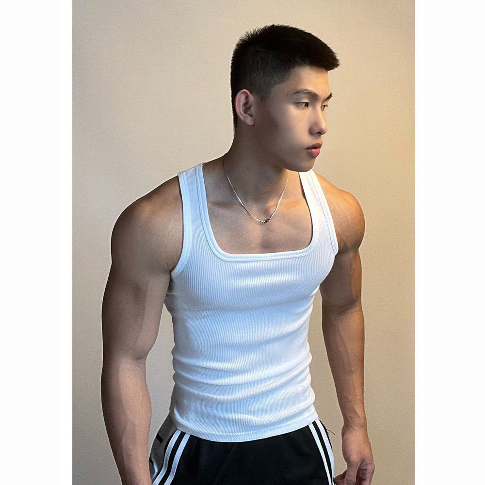 夏季新款冰丝透气背心男方领工字健身肌肉训练吸汗潮跨境