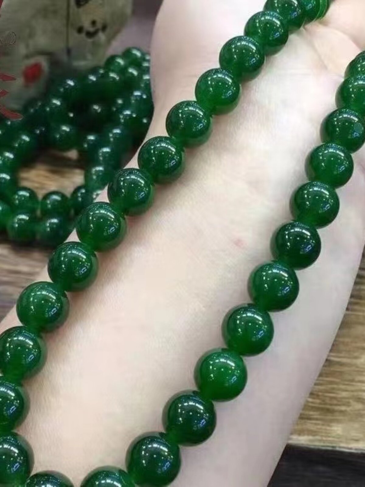 Təbii Hotan Yaşıl Yəşəm Boyunbağı 10 mm Muncuq