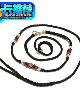 宠物紫色红色黑色 进口丝绒牵引绳遛狗比赛纯手工P链金毛犬用人气