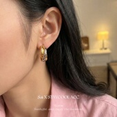 三环缠绕三色耳钉麻花耳圈女耳环高级感法式 轻奢时髦气质耳饰