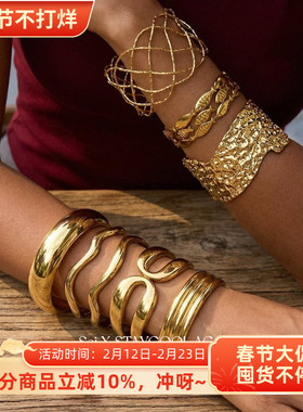 镂空钛钢纹理细线条网状手镯女士欧美极简轻奢手环高级感复古