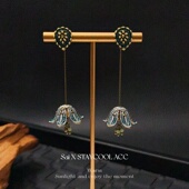 花朵流苏耳钉女吊坠耳环复古轻奢法式 中古风耳线波西米亚姜研同款