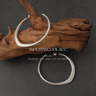 ins冷淡风博主同款 银色大耳圈女士圆圈耳环素圈极简风时髦925银针