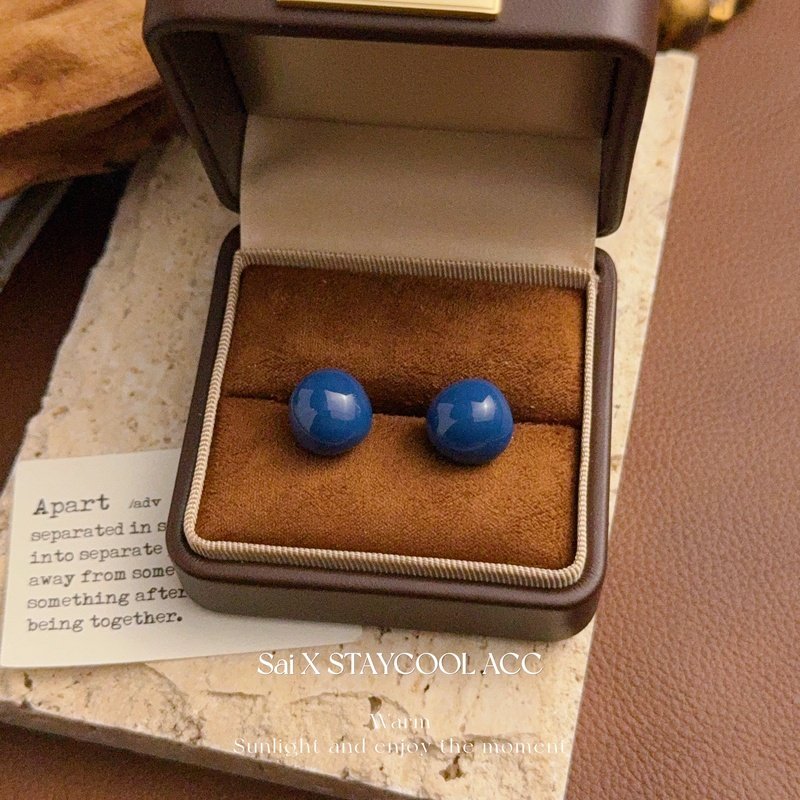 蓝色珐琅滴釉半球半圆耳钉法式复古时髦圆球耳环耳饰,饰品/流行首饰/时尚饰品新,耳钉,淘宝优惠券,粉丝福利购,淘宝优惠卷