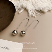 银色圆珠耳坠冷淡风女士耳环耳钩明星同款 耳环度假风北欧极简