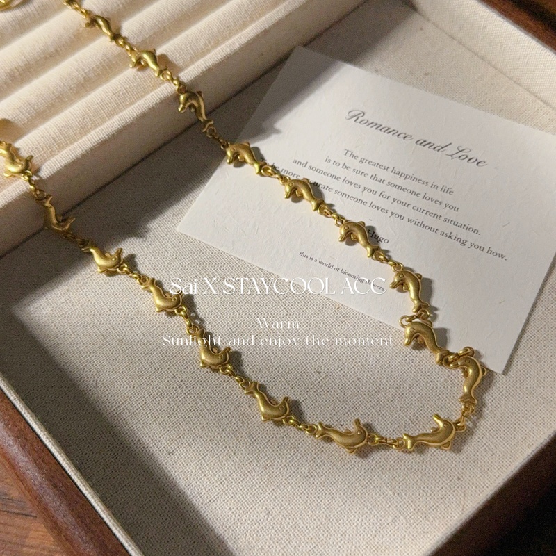 复古宫廷中古法式金色做旧海豚链女士项链高级感老钱风锁骨链