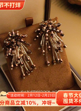 高级茶棕花色烟花耳环女士高级感复古轻奢时髦优雅耳钉耳饰