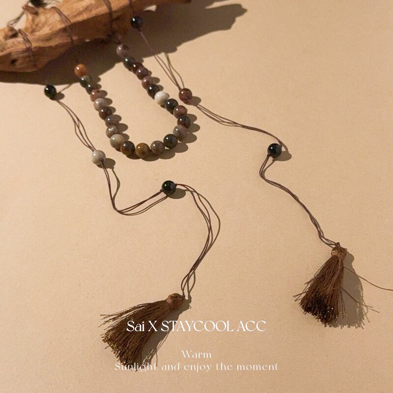 棕色咖色流苏编织串珠流苏项链女士长款毛衣链复古多戴法锁骨链