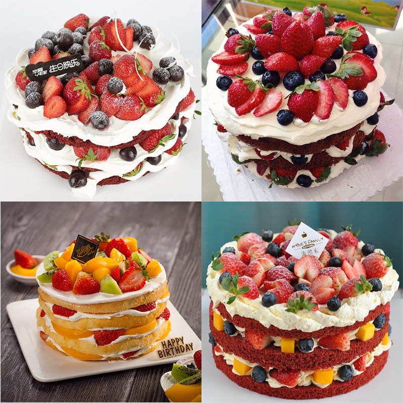红丝绒淡奶油裸蛋糕动物奶油水果生日蛋糕长沙同城配送