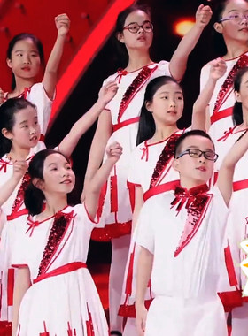 背带裤红领巾中小学生朗诵合唱服